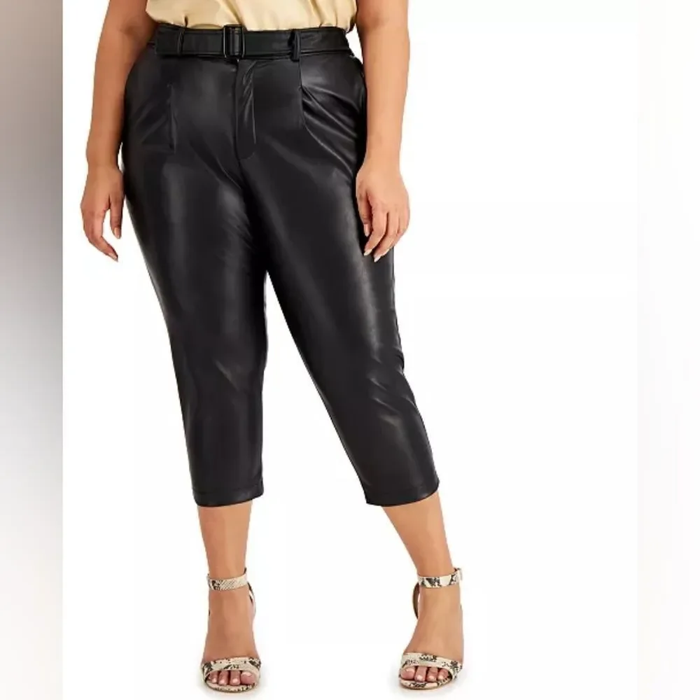 INC International Faux-Leather Belted Pants sz  2X